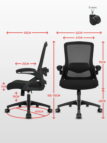 Milacyee Ergonomic Office Chair with Lumbar Support, Adjustable Desk Chair, 90° Flip-Up Armrest, Height Adjustable Mesh Executive Chair