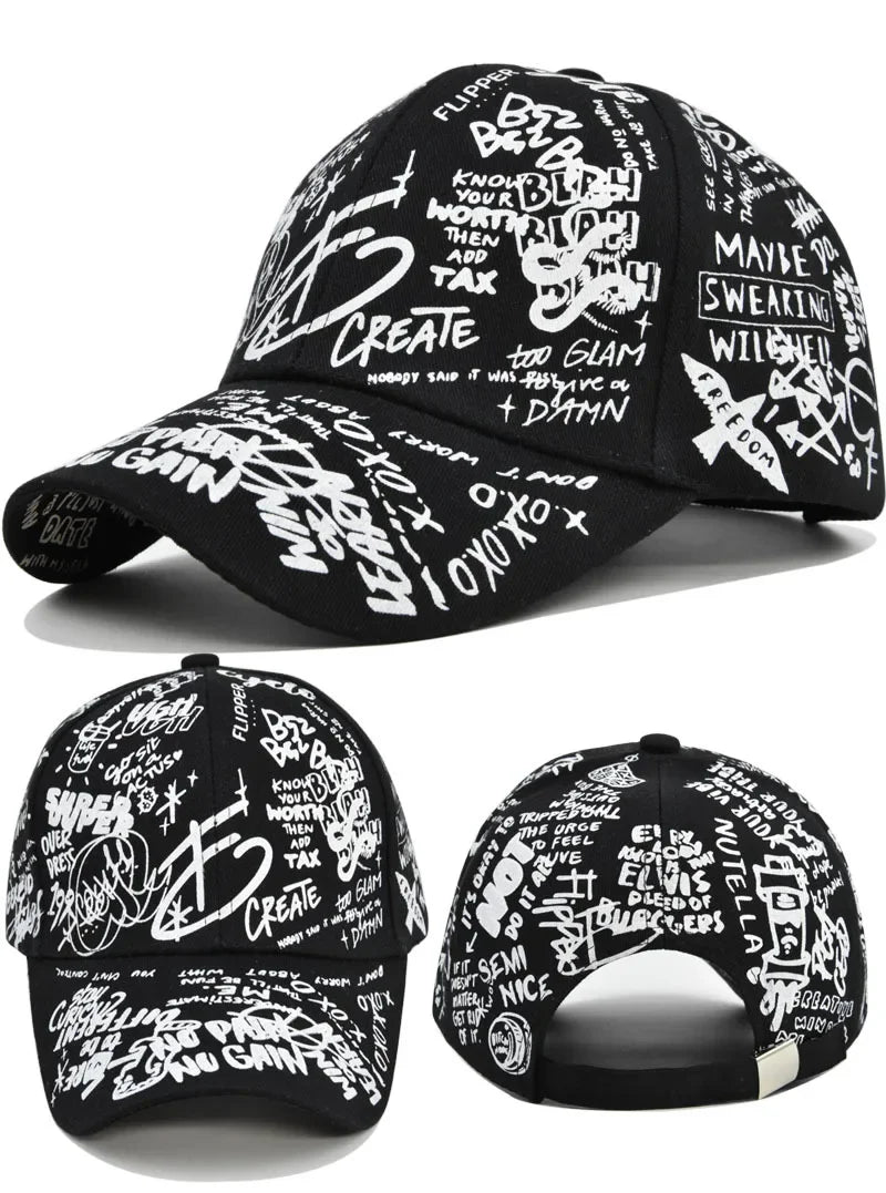 Trendige Unisex-Baseballkappe mit Graffiti-Print – Bunte, bemalte Schirmkappe