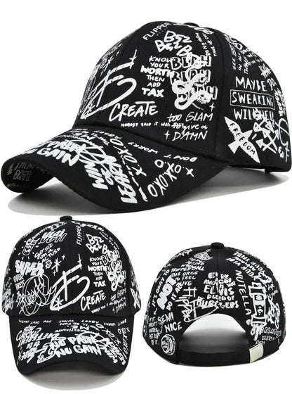 Trendige Unisex-Baseballkappe mit Graffiti-Print – Bunte, bemalte Schirmkappe