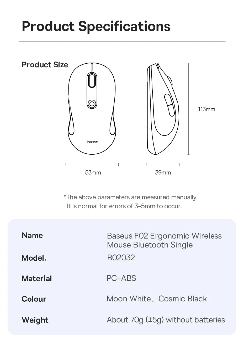 Baseus Wireless Mouse Bluetooth 5.3 2.4GHz Ergonomic 7 Silent Buttons Free Mouse Pad for MacBook Tablet Laptop Computer PC Mice