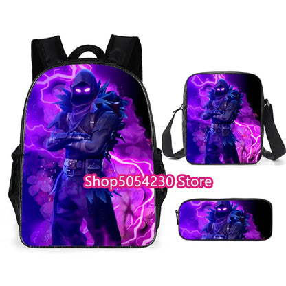 Fortnited 3PCS Backpack for Boys Victory Game 16 Inch Water Resistant Preschool Knapsack Cool Elementary School Backpacks