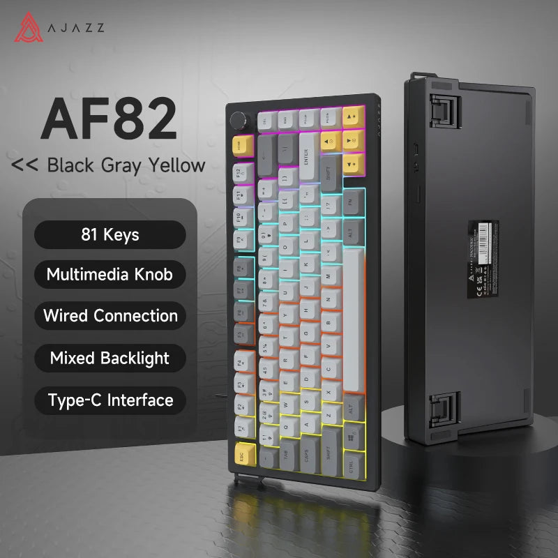 AJAZZ AF82 Low-Proflie Electrostatic Keyboard  4000mAh Trl-Mode 75% Type-C Display Screen  Keyboard Office Gaming E-sport