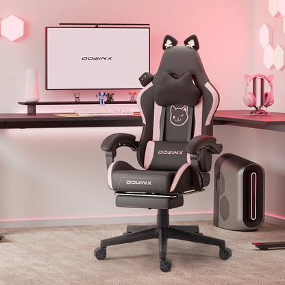 Niedlicher Gaming-Stuhl mit Katzenohren, Fußstütze, pinker Kawaii-Computerstuhl, ergonomischer Gamer-Sitz mit hoher Rückenlehne und Lendenstütze in Katzenpfotenform