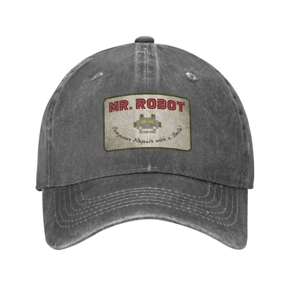 Dator med Sourires Anime Rolig Mr Robot Anpassad Retro Cowboy Tvättad basebollkeps för män Denim solhatt Hip Hop-keps