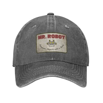 Dator med Sourires Anime Rolig Mr Robot Anpassad Retro Cowboy Tvättad basebollkeps för män Denim solhatt Hip Hop-keps