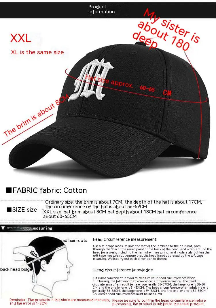 Men Women Baseball Cap Big Head Plus Size High Crown Top Quality Pure Cotton Oversize Sport Snapback Hat 58-60cm 61-68cm