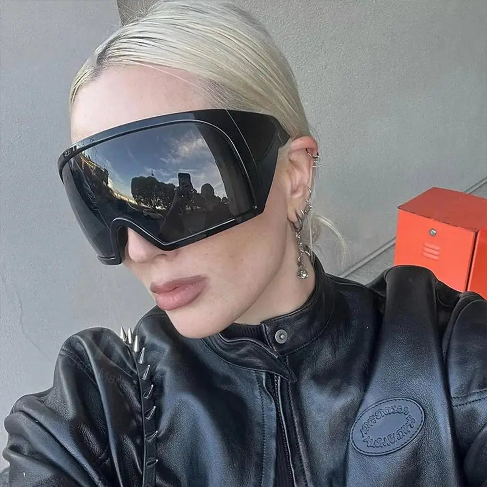 Futuristic Wrap Around Sunglasses Rave Curved Lens UV400 Protection 2000'S Eyewear Oversized Y2K Sun Glasses for Women & Men