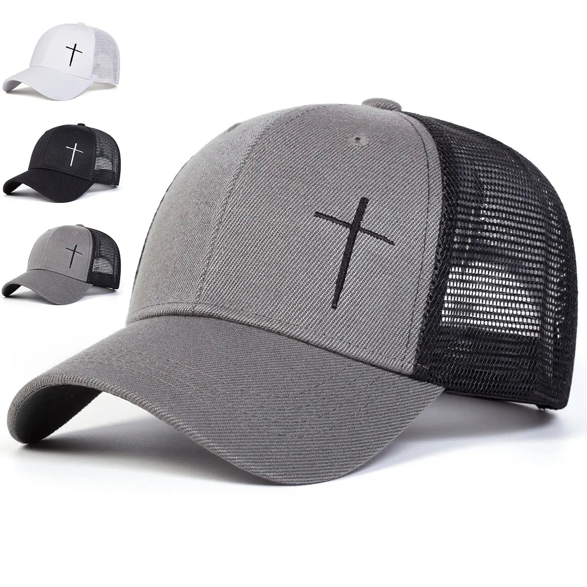 Unisex Cross Embroidery Baseball Net Caps Adjustable Casual Hats Spring and Summer Outdoor Sunscreen Hat
