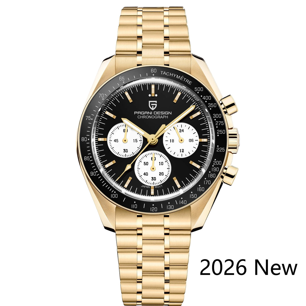 Montre pour homme PAGANI DESIGN (nouveau modèle V5 PD1701) – Chronographe sportif de type « Speed » à quartz, verre saphir avec traitement antireflet, étanche jusqu'à 100 mètres.