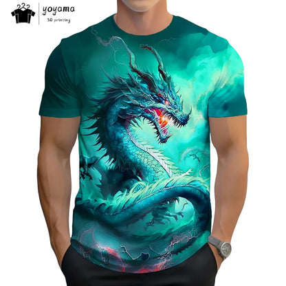 Men's t-shirts Dragon Pattern Short Sleeve Tee Fashion Street O-Neck Top Trend Animal 3D Printing Loose Versatile Men's Clothing
