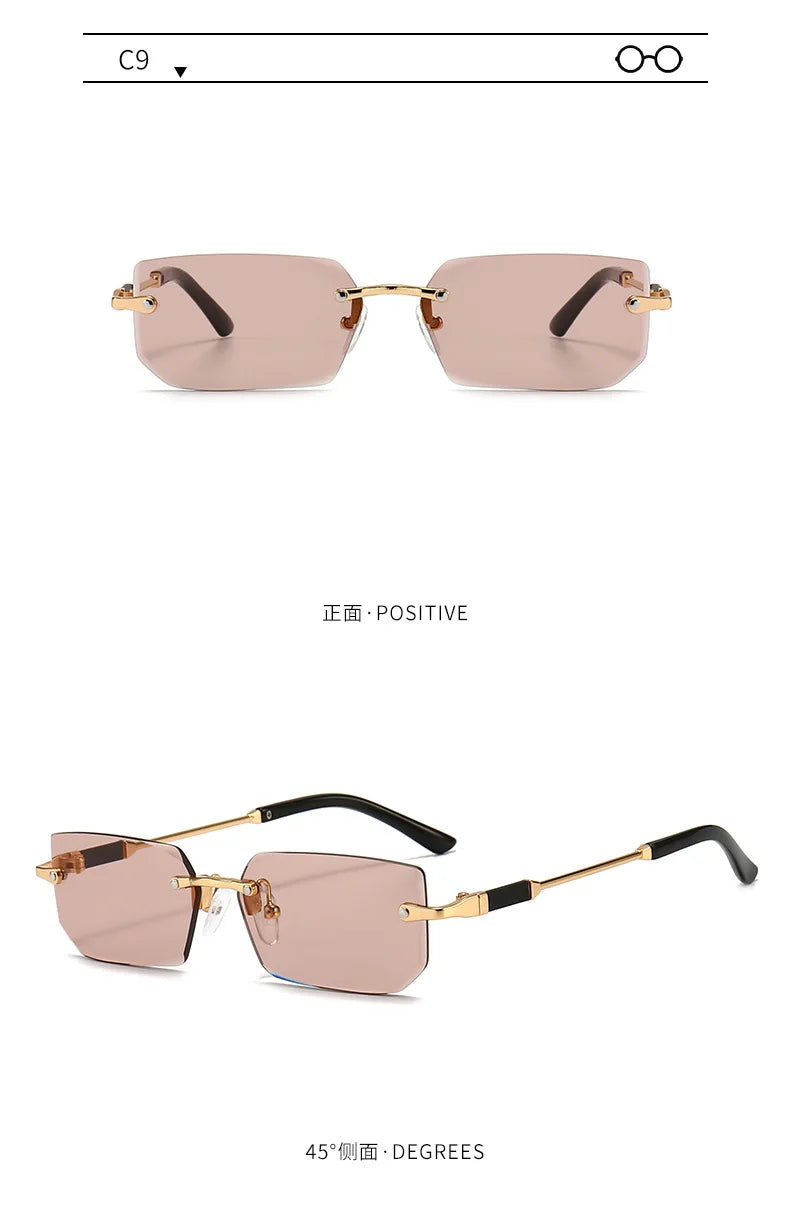 Fashion Rimless Rectangle Sunglasses Popular Women Men Shades Small Square Sun Glasses For Female Male Summer Traveling