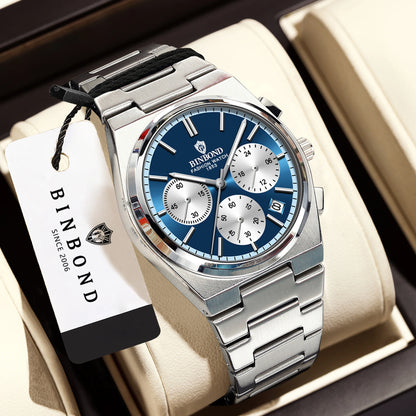 BINBOND: reloj de cuarzo preciso para hombre, resistente, con fecha automática, cronógrafo, luminiscente, hermético, reloj de lujo para hombre de estilo informal. Reloj
