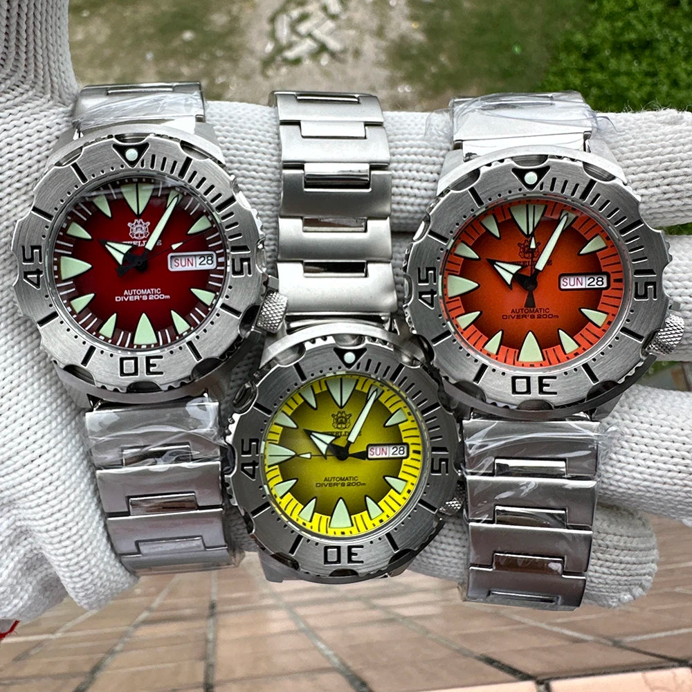 STEELDIVE SD1984 New Arrival 42.2MM M onster 200M Waterproof NH36 Day Function Sapphire Glass Automatic Movement Steel Bracelet