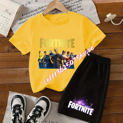 Summer Kids Game Fortnite T-Shirt Suit Anime Short Sleeve Shorts 2 Piece Summer Children Cotton Casual Sportswear Gifts