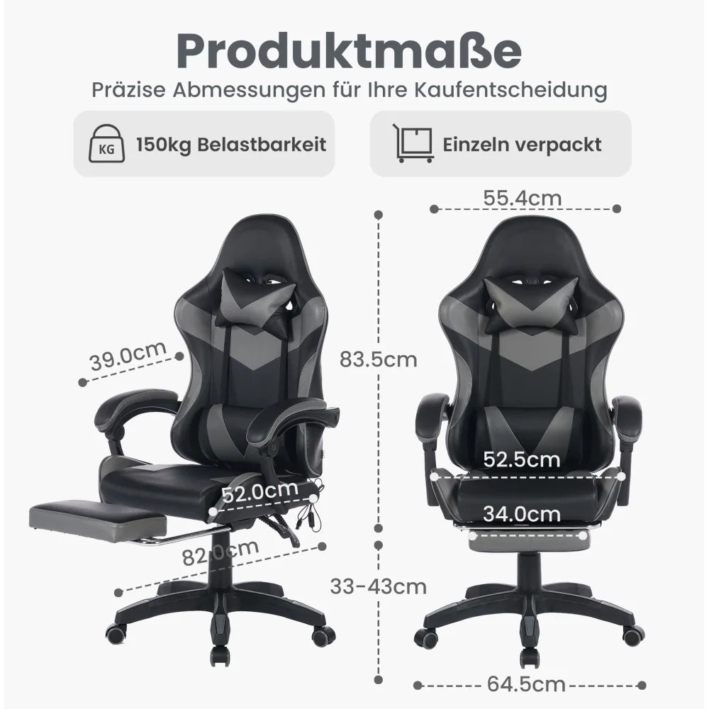 Ergonomic Rotating Gaming Chair, 360° Reclining Office Chair, Pivoting, Height-Adjustable, Footrest, Headrest