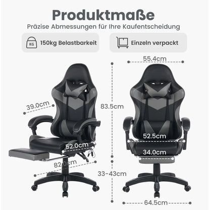 Ergonomic Rotating Gaming Chair, 360° Reclining Office Chair, Pivoting, Height-Adjustable, Footrest, Headrest