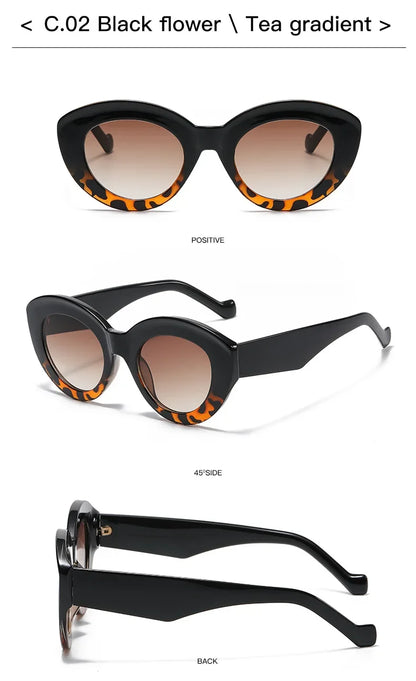 JNPCXI Ins Popular Fashion Oversized Cat Eye Women Sunglasses Green Stripes Retro Shades UV400 Men Trending Oval Sun Glasses