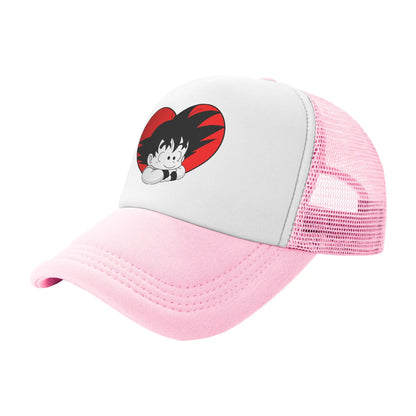 Dragon Ball DBZ Goku Mesh Baseball Cap Adult Vintage Trucker Cap Red Heart Hats Adjustable Polyester Dad Hat Spring Trucker Caps