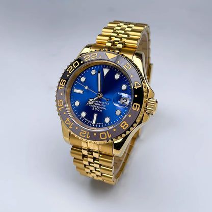 40mm Luxury Full Gold YM Automatic Watch, Ceramic Rotating Bezel, Super Luminous Display, Sapphire Glass for NH35mechanicalwatch