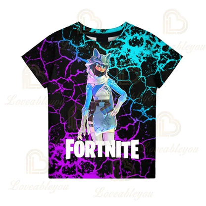 Fortnite T-shirt voor jongens, kindertop voor de zomer, kinderkleding met grappige 3D Battle Royale-gameprint, T-shirt/top voor peutermeisjes