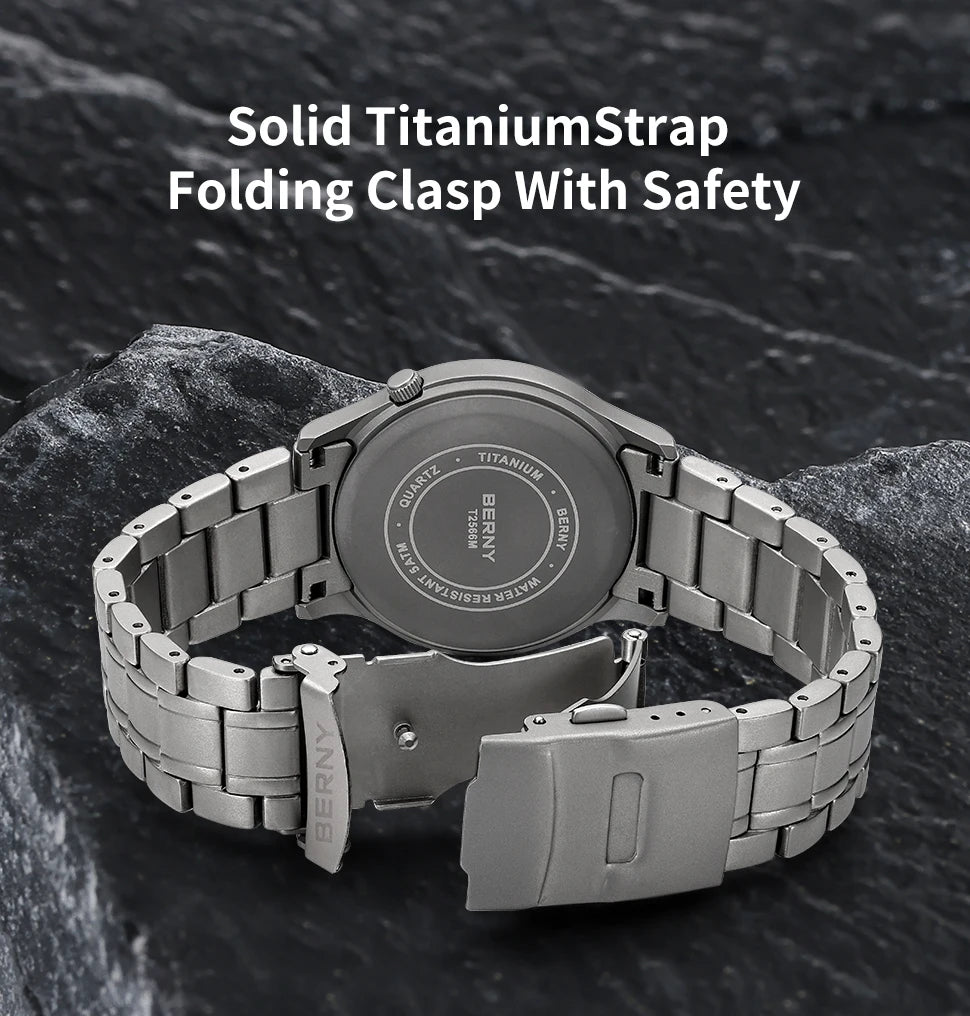 BERNY Titanium Watch For Men AR Coating Sapphire Fashion Wristwatch Luminous VH31 Ultra-thin Quartz Watch Waterproof 5ATM Watch