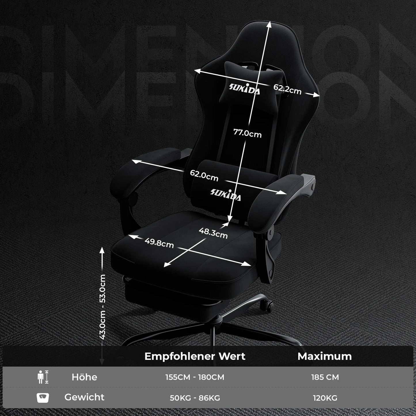 SUKIDA Gaming Chair with Footrest, Ergonomic Racing Style PC Chair with Lumbar Support, Adjustable Office Gaming Chair for Comfort and Work