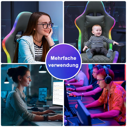 Anajqaqia RGB LED Gaming Chair with Lumbar Massage, Ergonomic Office Chair, Adjustable Reclining Computer Chair 90-135° Backrest