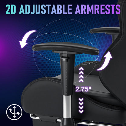 Silla gaming LED para niños de 8-15 años, silla gamer ajustable con iluminación LED, reposapiés y soporte lumbar, silla ergonómica para PC