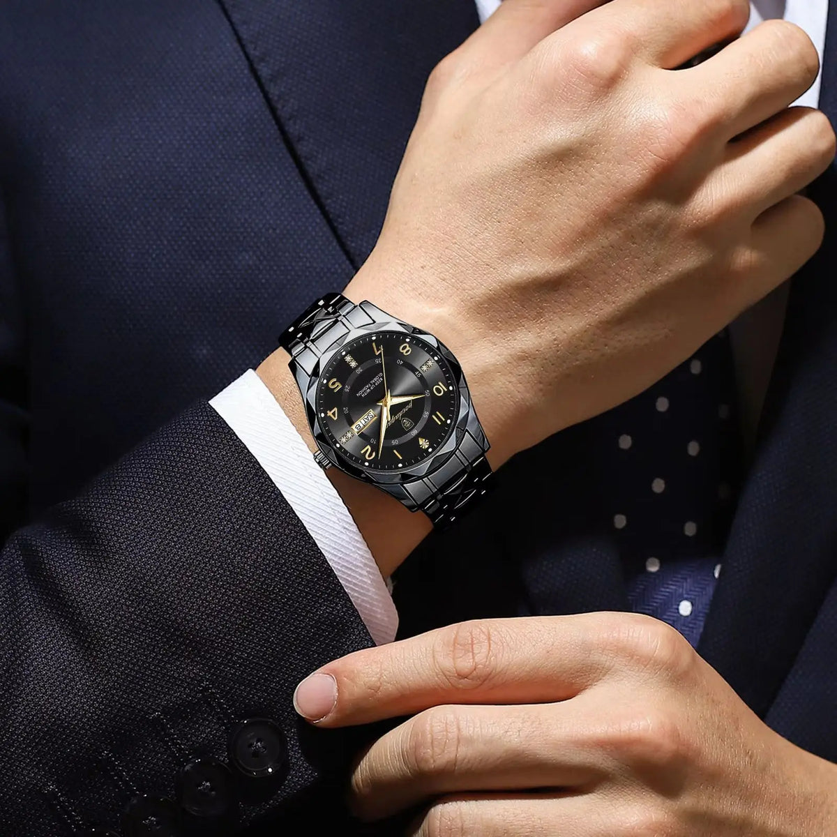 Montre homme POEDAGAR Fashion Luxury, étanche, lumineuse, à quartz, bracelet en acier inoxydable, date et jour de la semaine, style décontracté.
