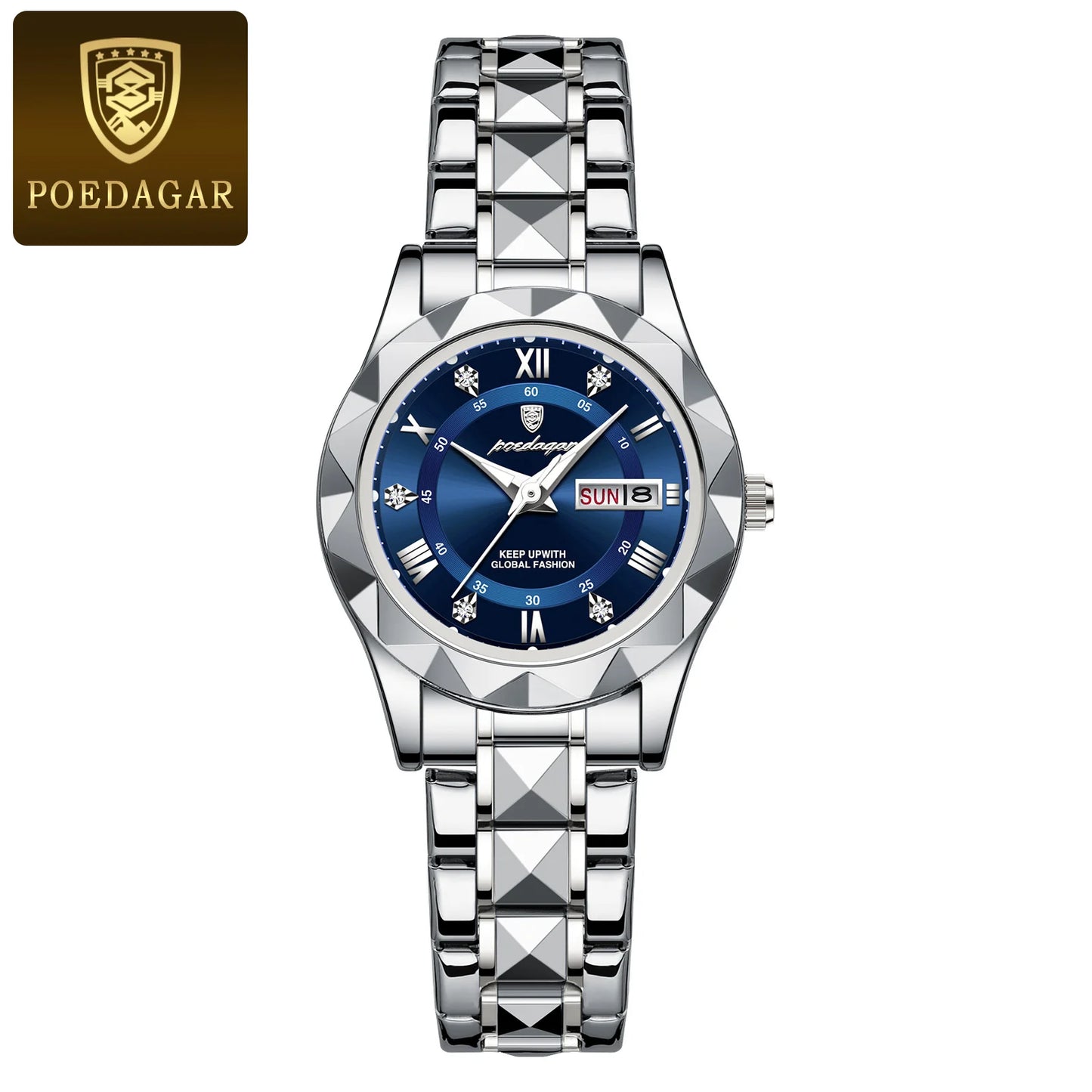 POEDAGAR Top Luxury Watches For Women Stainless Steel Week Date Woman Wristwatch Luminous Waterproof Fashion Quartz Ladies Watch