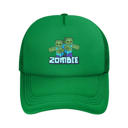 blocky adventurer discover a Creepers monster behind him Trucker Cap Sun Hats Cap Adjustable Snapback Caps Mesh Baseball Cap