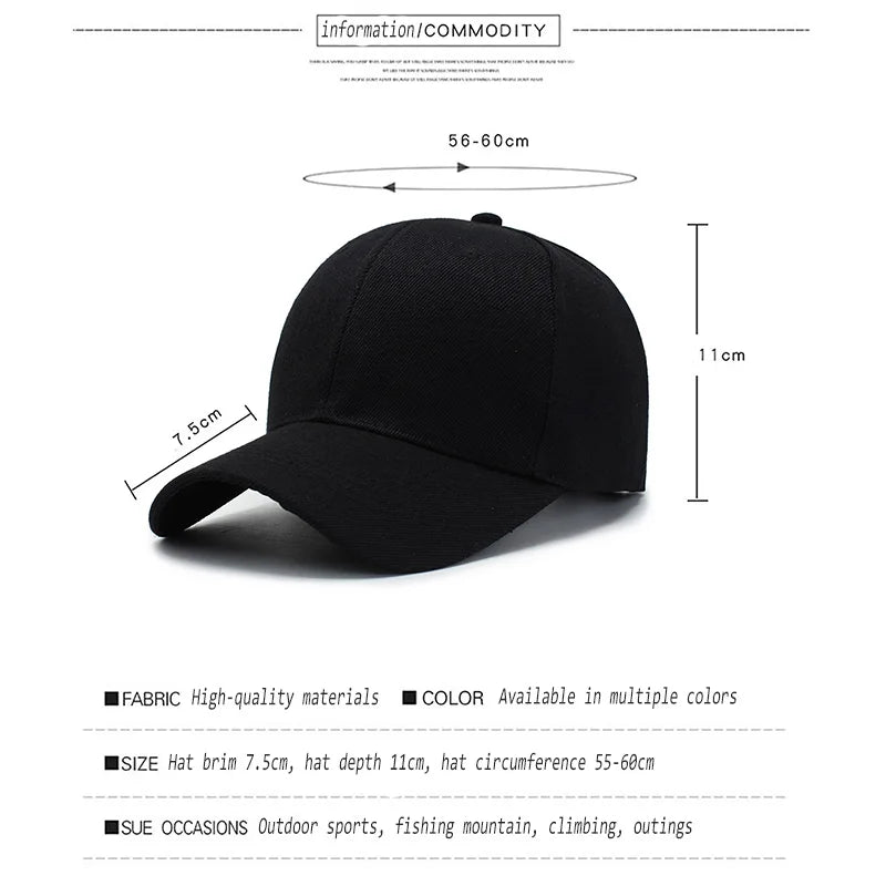 Schwarze Cap in Uni-Farbe – Baseballcap, Snapback, Casquette, Fitted Cap, lässige Gorras, Hip-Hop-Dad Hat für Herren und Damen, unisex