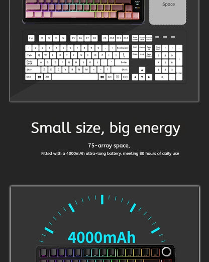 AULA S75 PRO Mechanical Keyboard 75% Custom Layout RGB Backlight Wireless Bluetooth Gaming Keyboard with Screen Knob