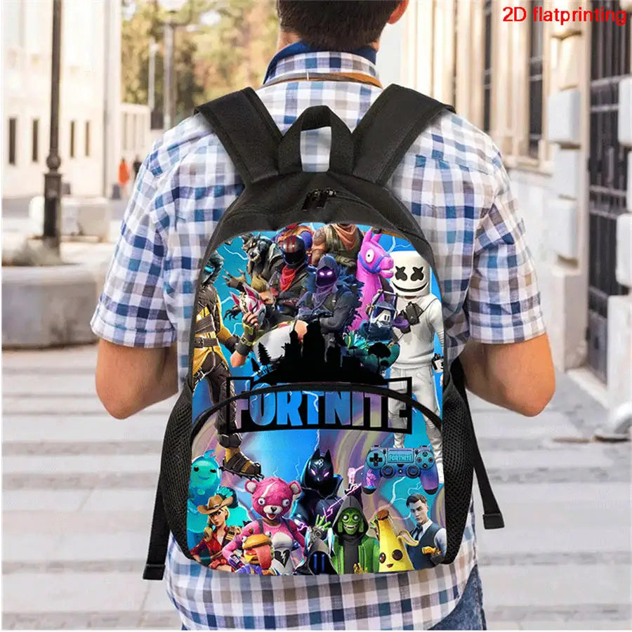 Conjunto de 2 Peças de Mochila Escolar Infantil FORTNITE Cartoon, Mochila Leve e Resistente e Estojo com Bolso Frontal, Meninos e Meninas 5-10