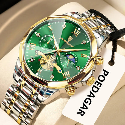 Reloj de lujo original para hombre POEDAGAR, resistente al agua, cronógrafo luminiscente, reloj de pulsera de acero inoxidable con mecanismo de cuarzo, relojes de alta gama para hombre