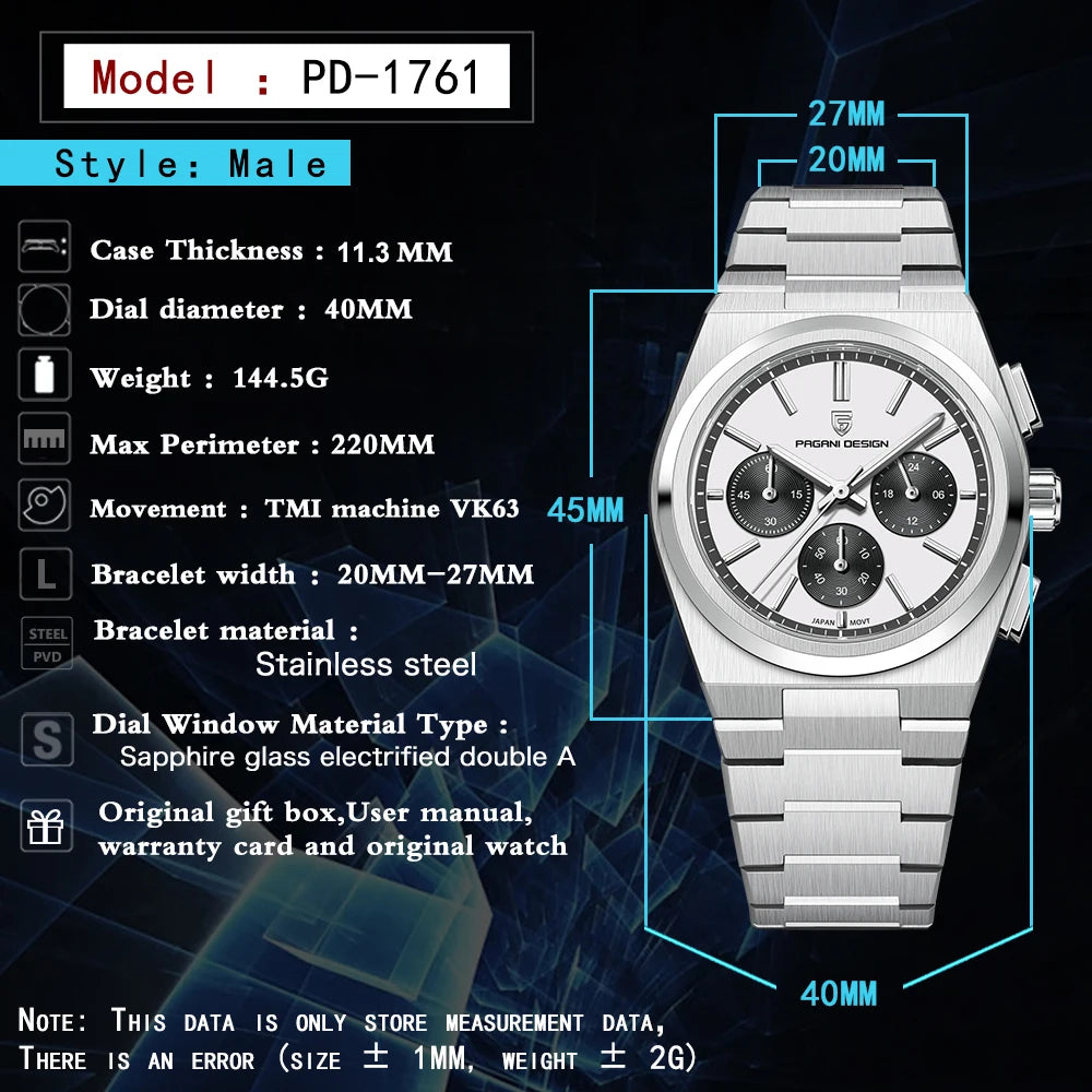 PAGANI DESIGN Men Quartz Watches Sports Waterproof WristWatch for Men Sapphire Glass Automatic Watch Relogio Masculino PD1761