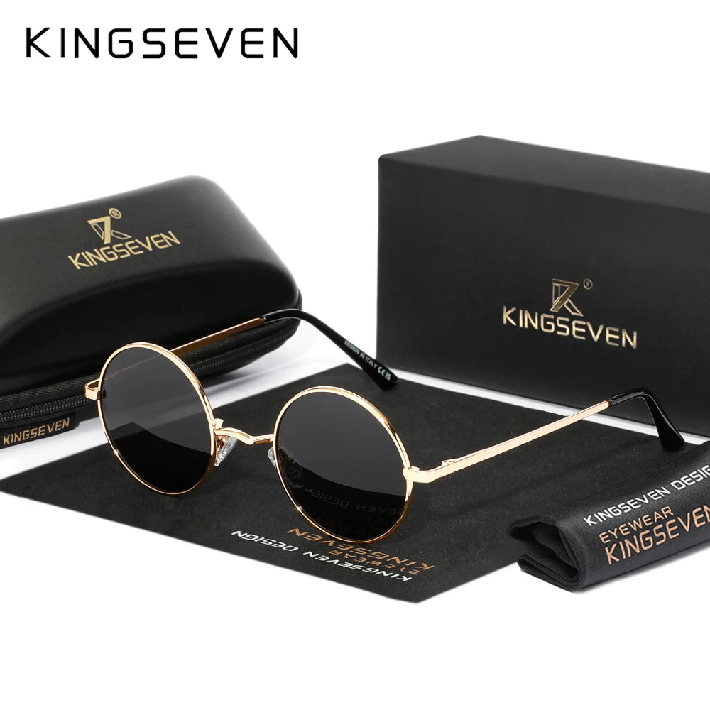 KINGSEVEN Vintage Popular Punk Sunglasses for Men Women Round Polarized Sun Glasses  Party Beach Travel Anti Glare Eyewear