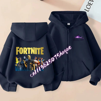 Fortnites Kids Zipper Hooded Coats Anime Fortress Night Sweatshirts Game Spring Autumn Hoodies Sportwear Children Clothes Gift