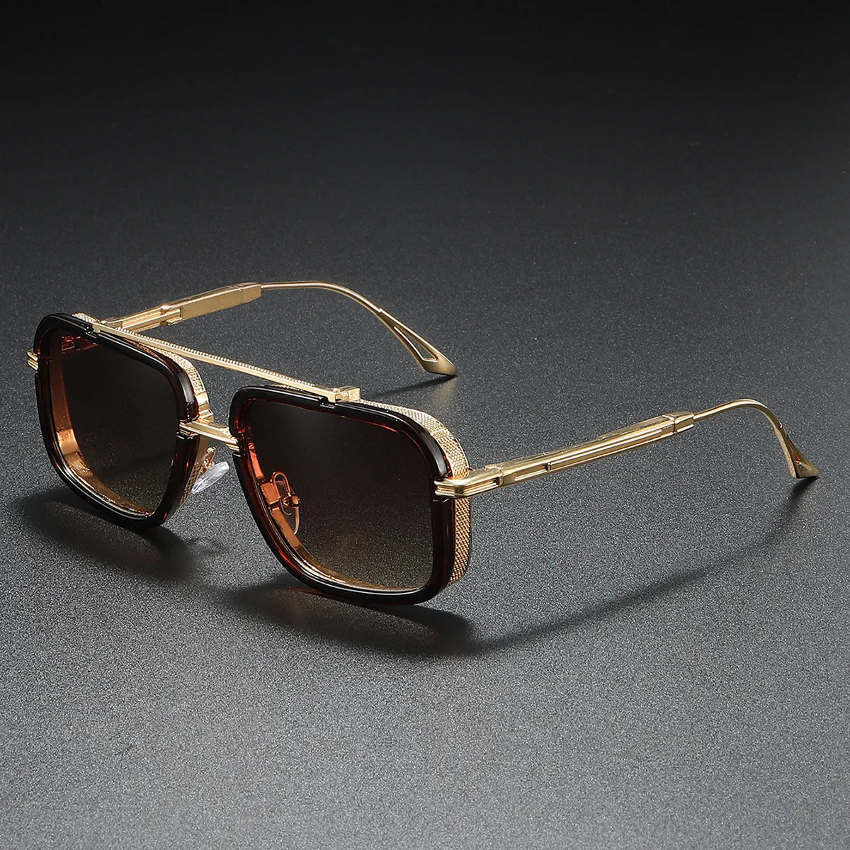Large Square Sunglasses Men Steampunk Style Metal Pilot Sun Glasses Luxury Designer Brand Eyewear Fashion Shades Double Beam