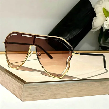 Oversized One-Piece Pilot Sunglasses Women Big Frame Luxury Brand Butterfly Shaped Sun Glasses For Ladies Shield Eyewear Shades