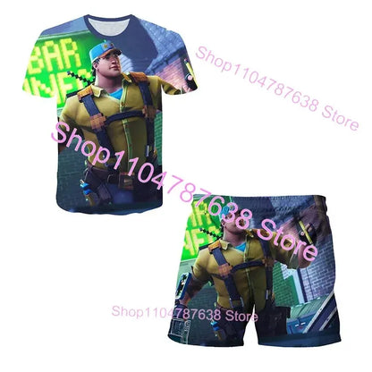 2PCS Suits F-Fortnited Victory 3D T-shirt Shorts Kids Tops Girls Boys Battle Royale Clothes Harajuku Tees Hero Children T Shirt