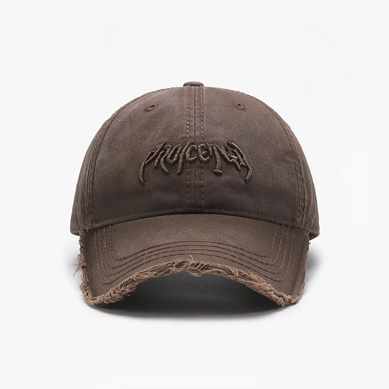 Cappellino da baseball da uomo con ricamo tridimensionale a lettere, parte superiore morbida e bordi grezzi. Modello versatile in stile europeo e americano, regolabile.