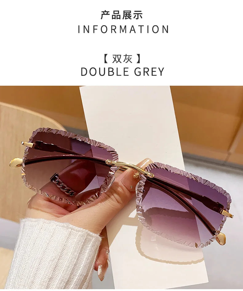 Fashion Broken Diamond Cutting Sunglasses Luxury Rimless Square Sun Glasses Designer Frameless Shades for Outdoor Driving Travel