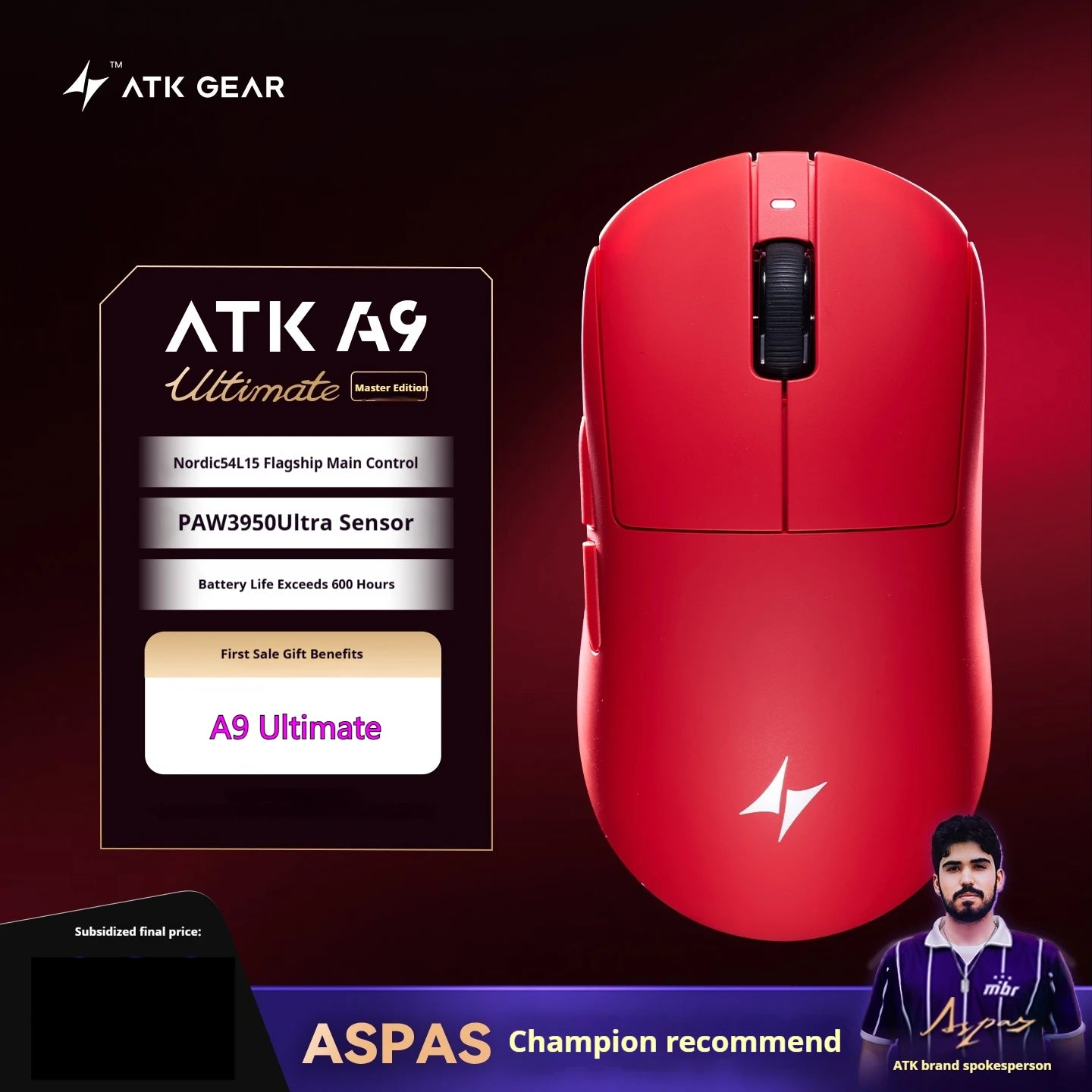 ATK A9 Plus Gaming-Maus kabellos A9/A9 SE/A9 Pro Tri-Mode 8K Gaming-Maus leicht A9 Ultimate E-Sports PC-Geschenk individuell angepasst