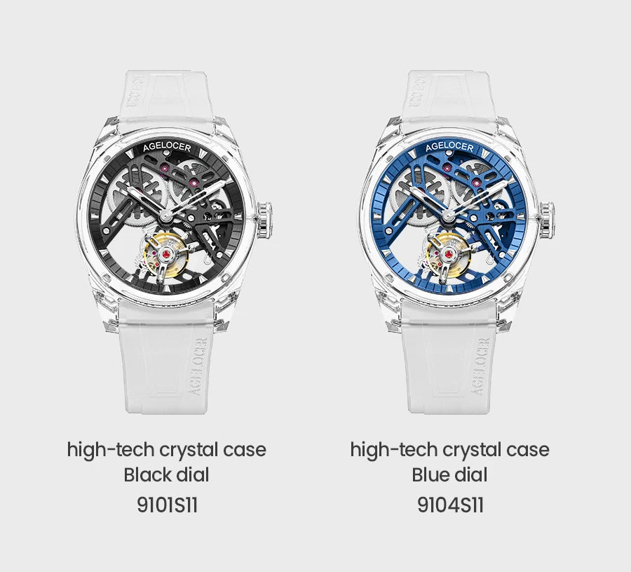 AGELOCER Limited Edition „Ice Never Melts“ Luxuriöse mechanische Handaufzugsuhr mit Free-sprung Crystal Tourbillon