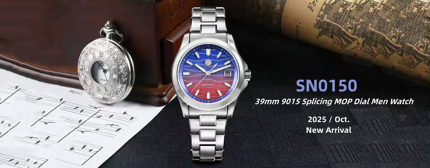 San Martin 39mm Miyota 9015 Turbine Guilloche MOP Dial Men Luxury Watch Automatic 3H Date Quick Adjust BGW-X1 Luminous SN0150-1