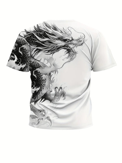 Heren T-shirt met drakenprint, casual ademende stof, grafisch T-shirt in streetstyle, outdoor fashion, shirt met korte mouwen, heren T-shirts