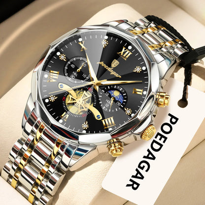 Reloj de lujo original para hombre POEDAGAR, resistente al agua, cronógrafo luminiscente, reloj de pulsera de acero inoxidable con mecanismo de cuarzo, relojes de alta gama para hombre