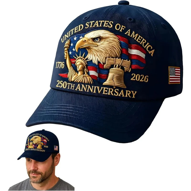1pc United States 250th Anniversary Baseball Caps for Women,Washed Retro Design,Handmade Embroidery Hat for Parties,Adjustable