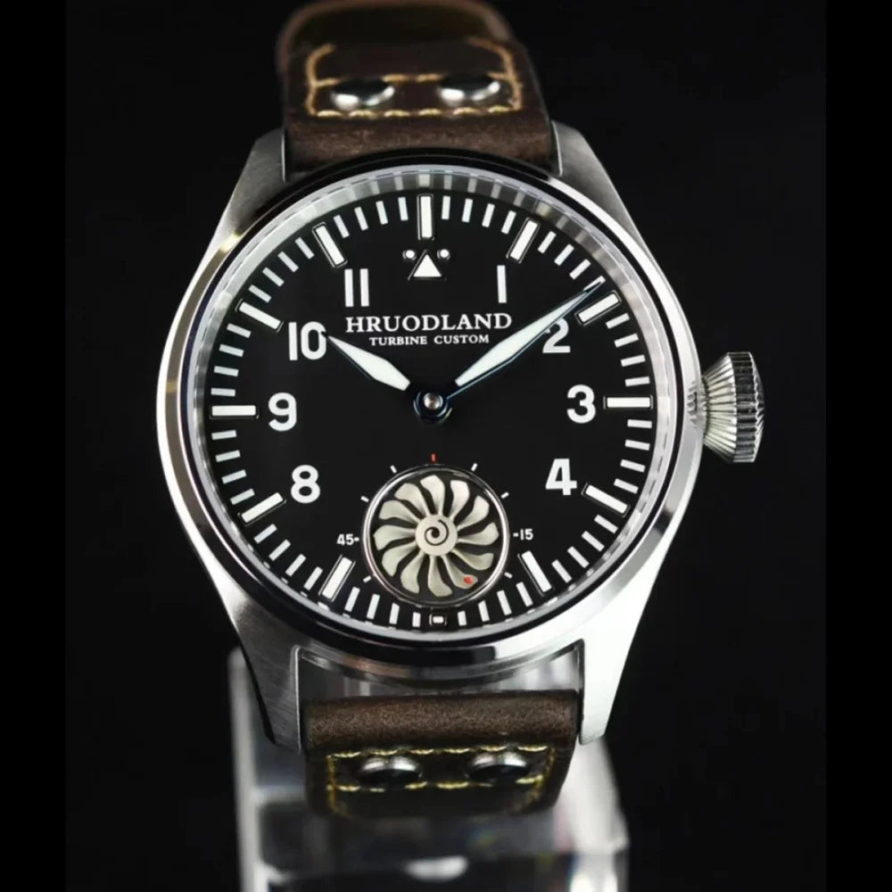 Hruodland 2025 Novo Relógio Mecânico para Homem Seagull ST3620 Piloto Retro 43MM BGW-9 Luminoso Cristal de Safira Turbina Relógio de Homem